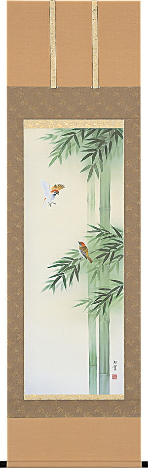 楽天市場】掛け軸 掛軸（かけじく）竹に雀（萩原 緑翠）日本画 花鳥画