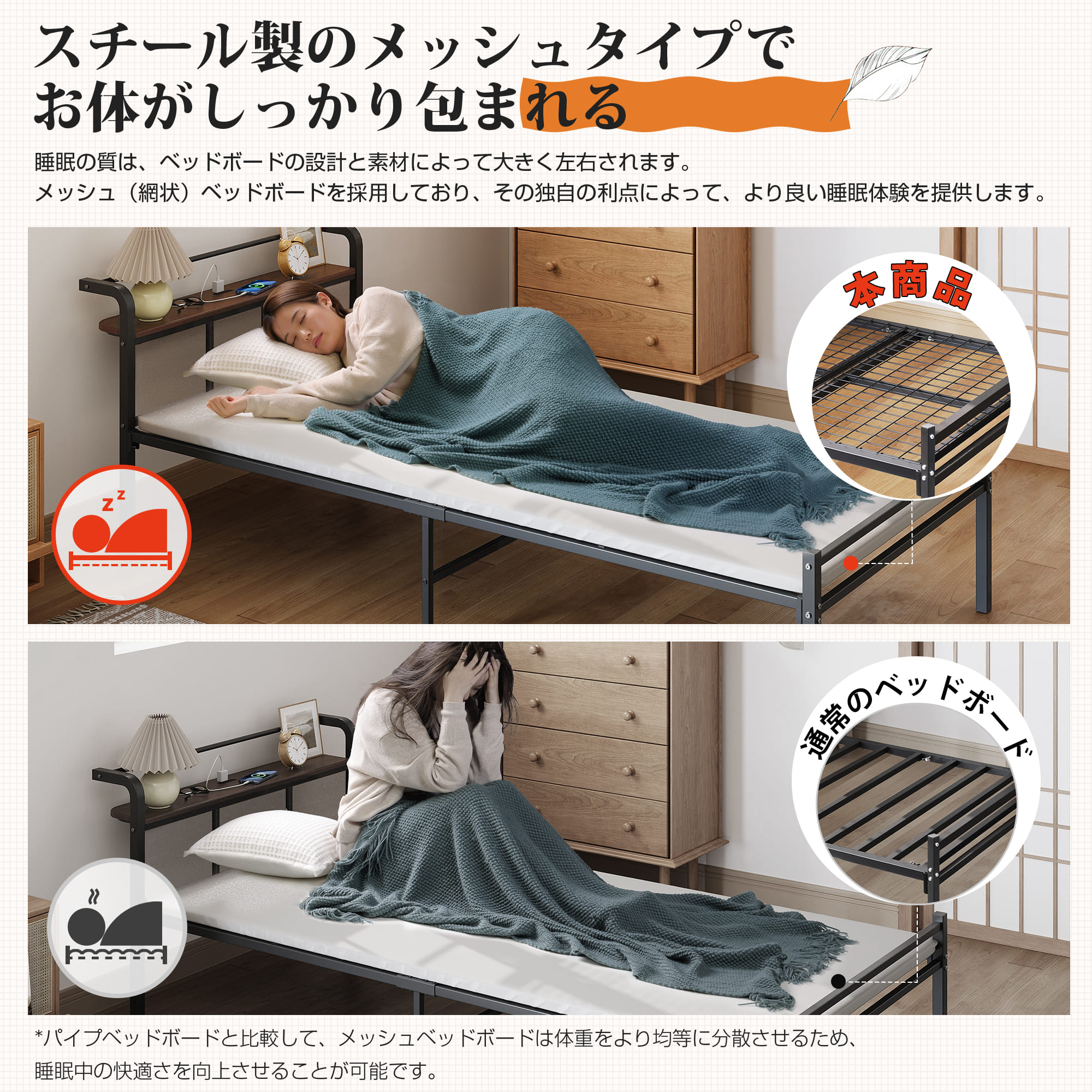 楽天市場】WLIVE パイプベッド ベッドフレーム 棚付き コンセント付き