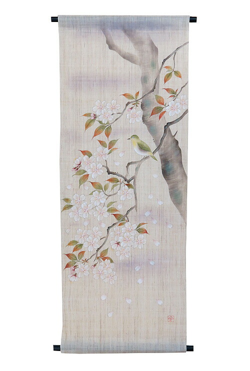 楽天市場】手描き友禅タペストリー：山桜とめじろ（桜 さくら サクラ