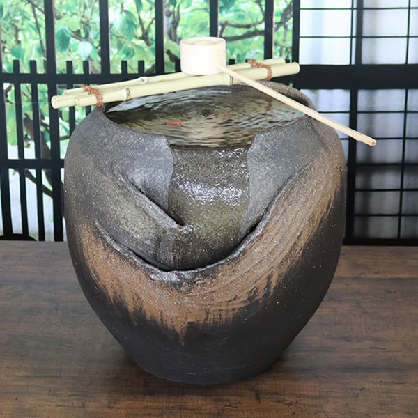 楽天市場】送料無料 信楽焼きつぼ型湧き水つくばい しがらきつくばい