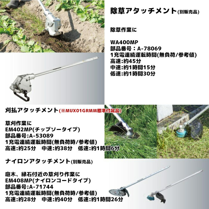 楽天市場】マキタ(makita) MUX01GZ 充電式スプリット草刈機 モーター部