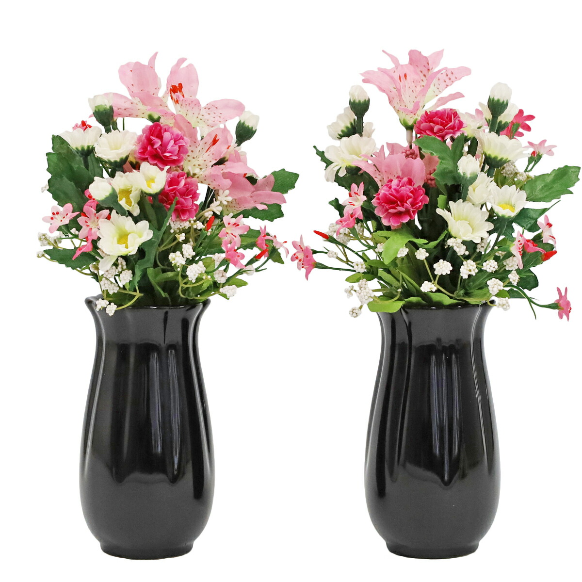 楽天市場】仏壇 造花 仏花 ミニ ユリと小菊の小花束 一対 (花器付き