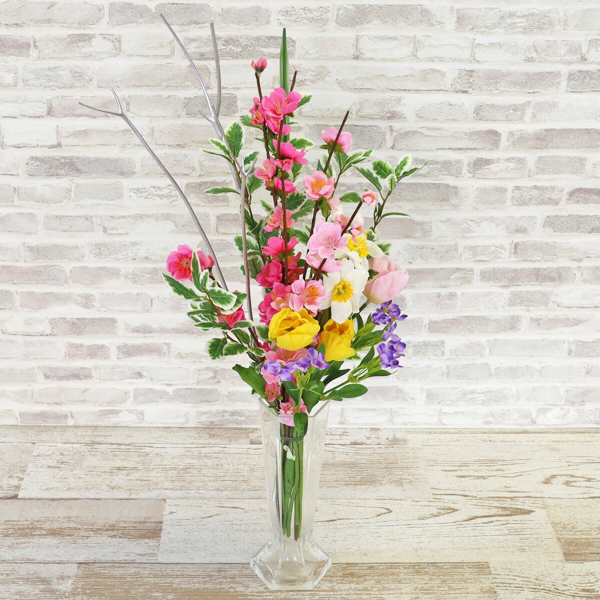楽天市場】造花 桃や水仙とチューリップの花束のアレンジ シルク
