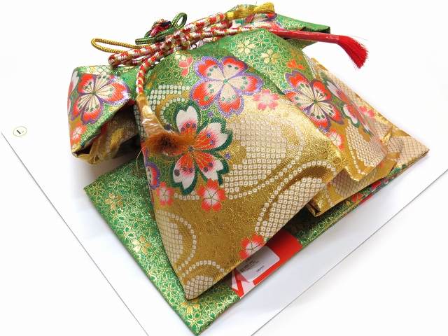 楽天市場】結び帯 七五三 7歳 女の子 金襴生地 作り帯 単品「緑×金 桜