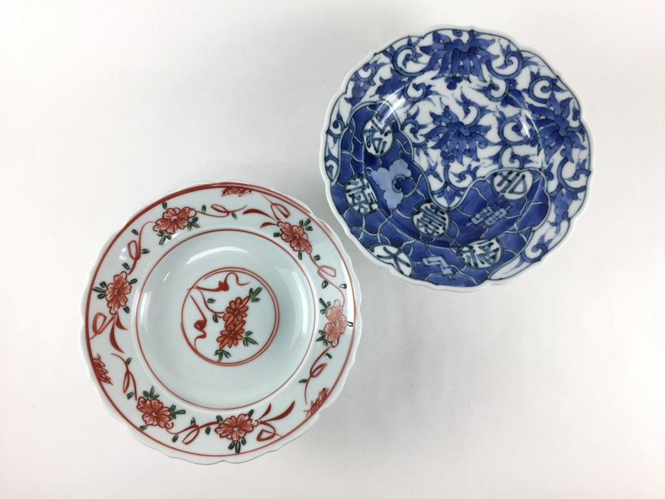 三つ足高台皿(15cm) 藍福禄寿/朱万歴 有田焼(j.R)【お取り寄せ60日