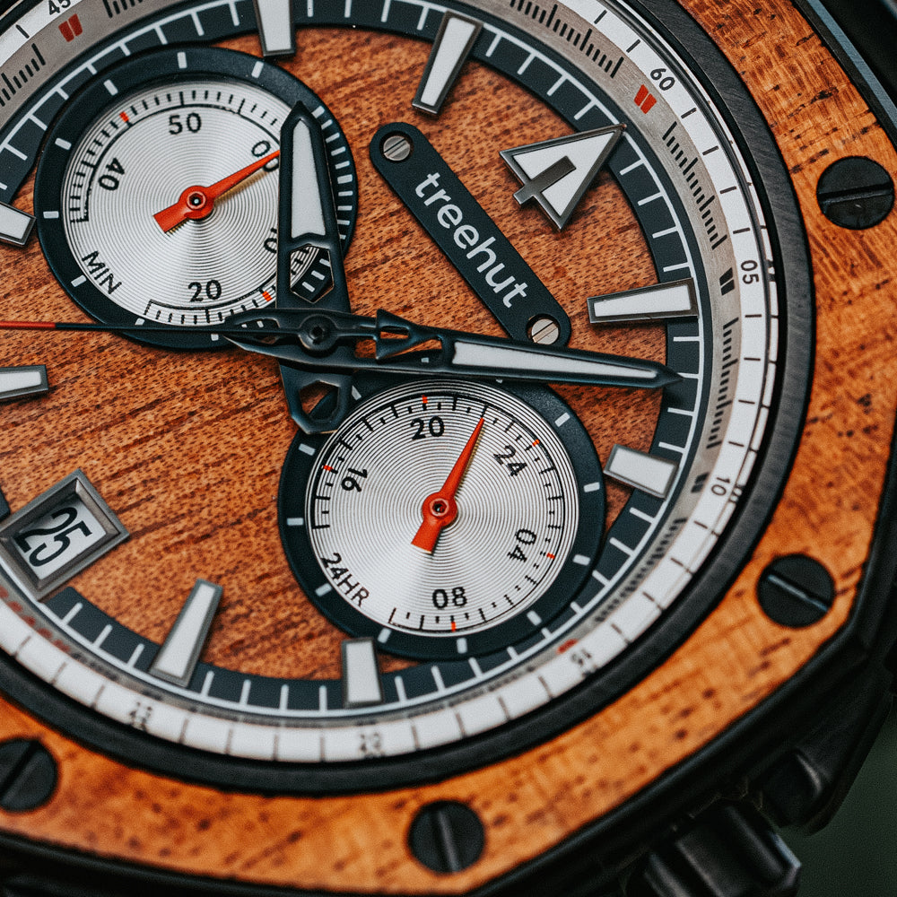 Black Leather Wrist Watch With Hawaii Koa Wood Details | Treehut