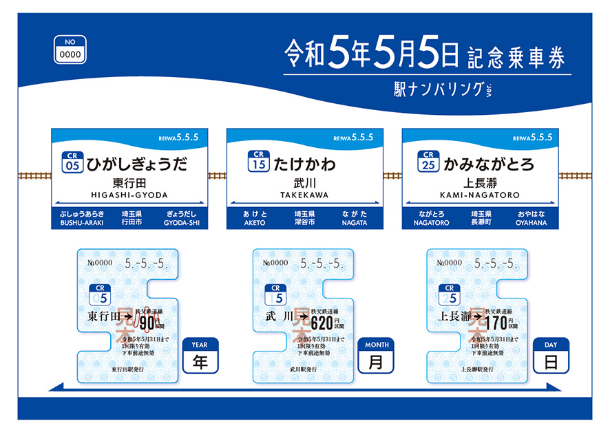 秩父鉄道、和暦と日付が「5」で揃う「令和5年5月5日記念乗車券」2種 5