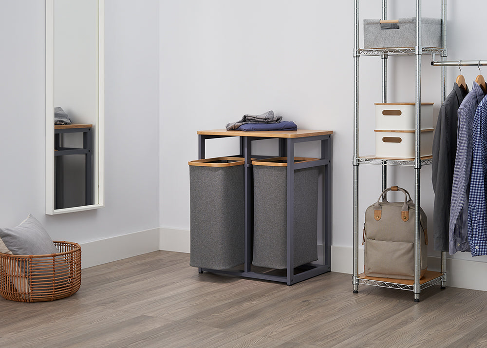 TRINITY EcoStorage® | 2-Bag Bamboo Laundry Station | Dark Gray