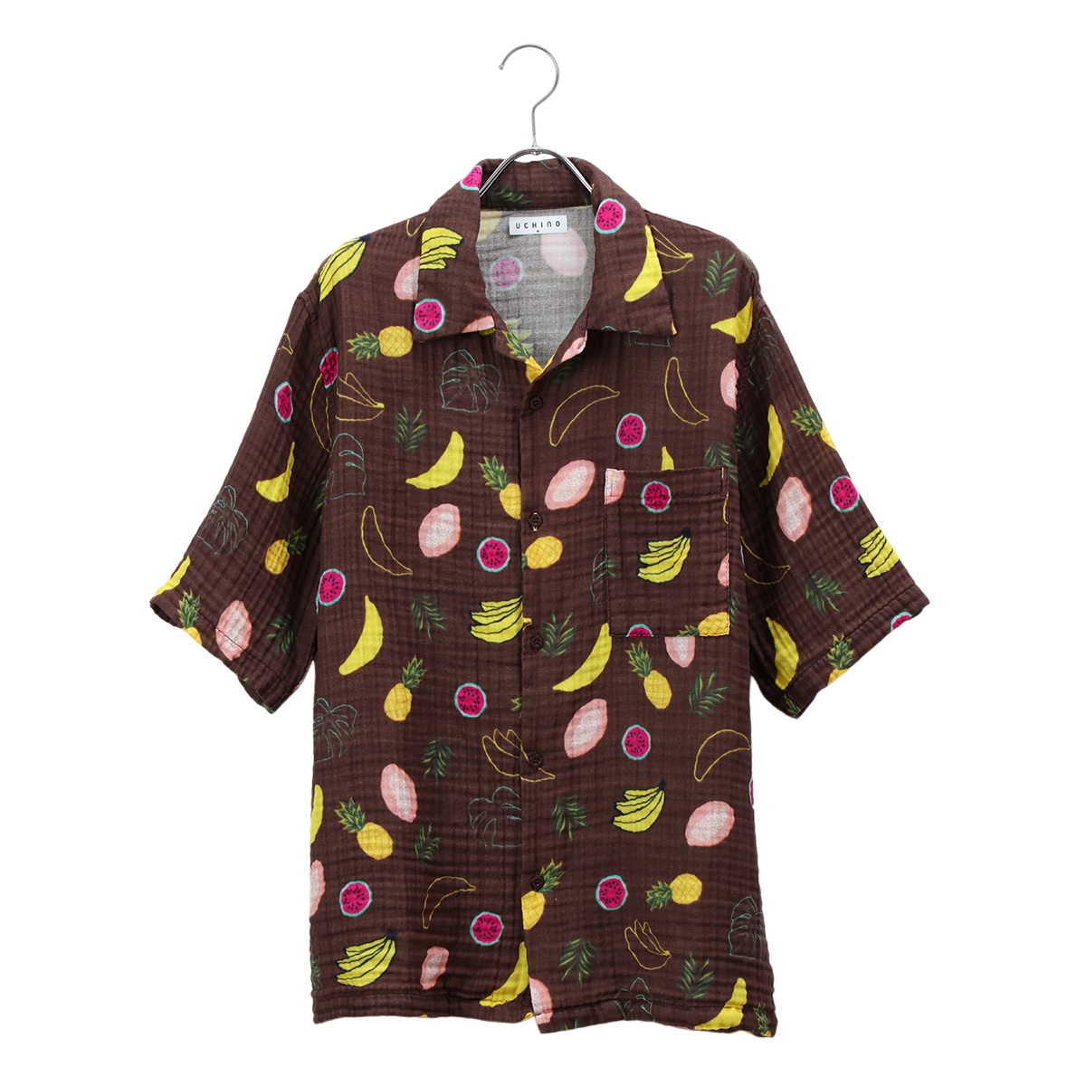 クレープガーゼメンズ プリント開襟シャツ（RTS13640）-UCHINO-men