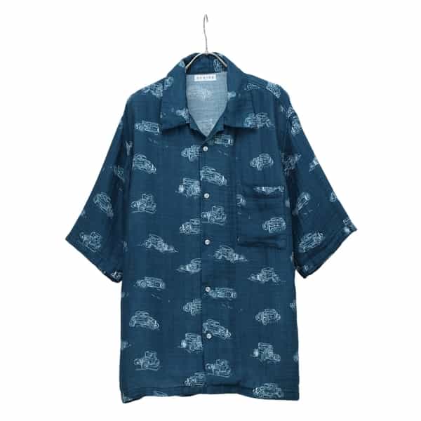 クレープガーゼメンズ プリント開襟シャツ（RTS13640）-UCHINO-men