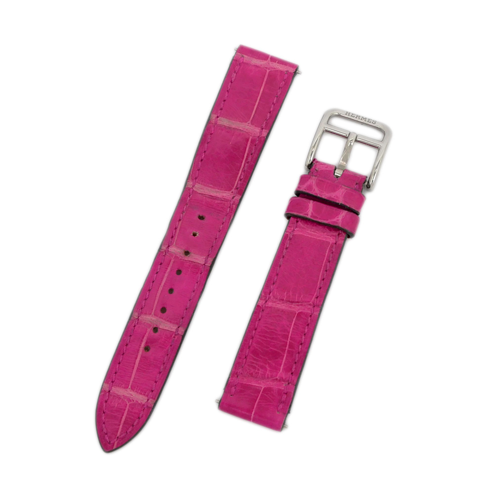 名東】【HERMES】エルメス Hウォッチ用ベルト 尾錠付 ピンク シルバー