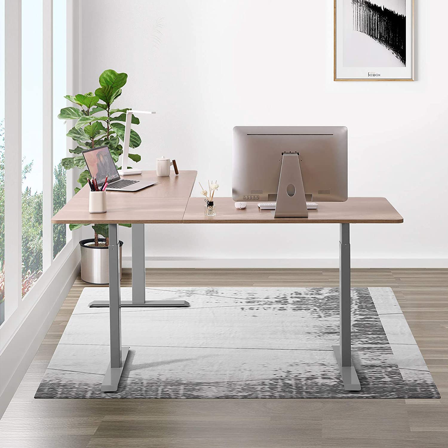 UNICOO – L Shaped Crank Height Adjustable Standing Desk, Sit to Stand
