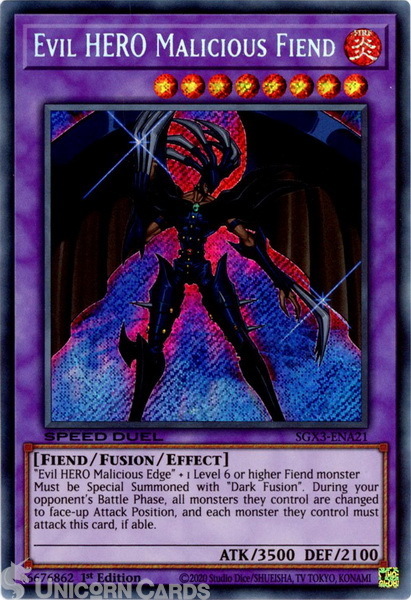 SGX3-ENA21 Evil HERO Malicious Fiend :: Secret Rare 1st Edition