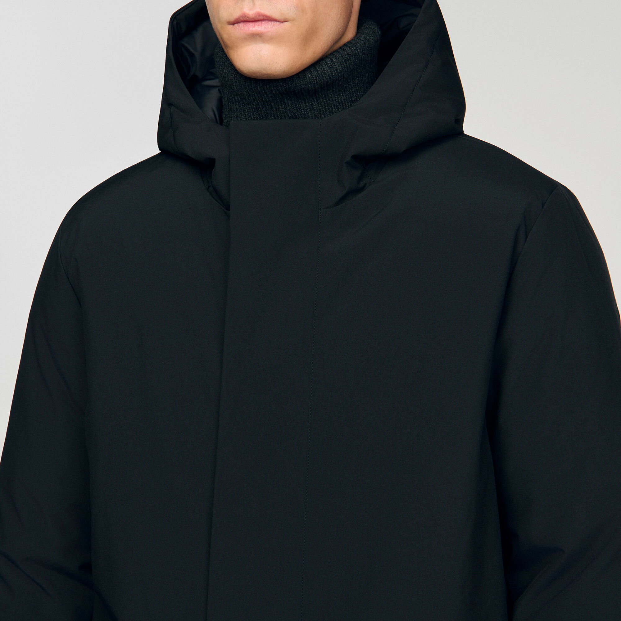 Zip-up hooded parka black / gray for Men | Sandro Paris