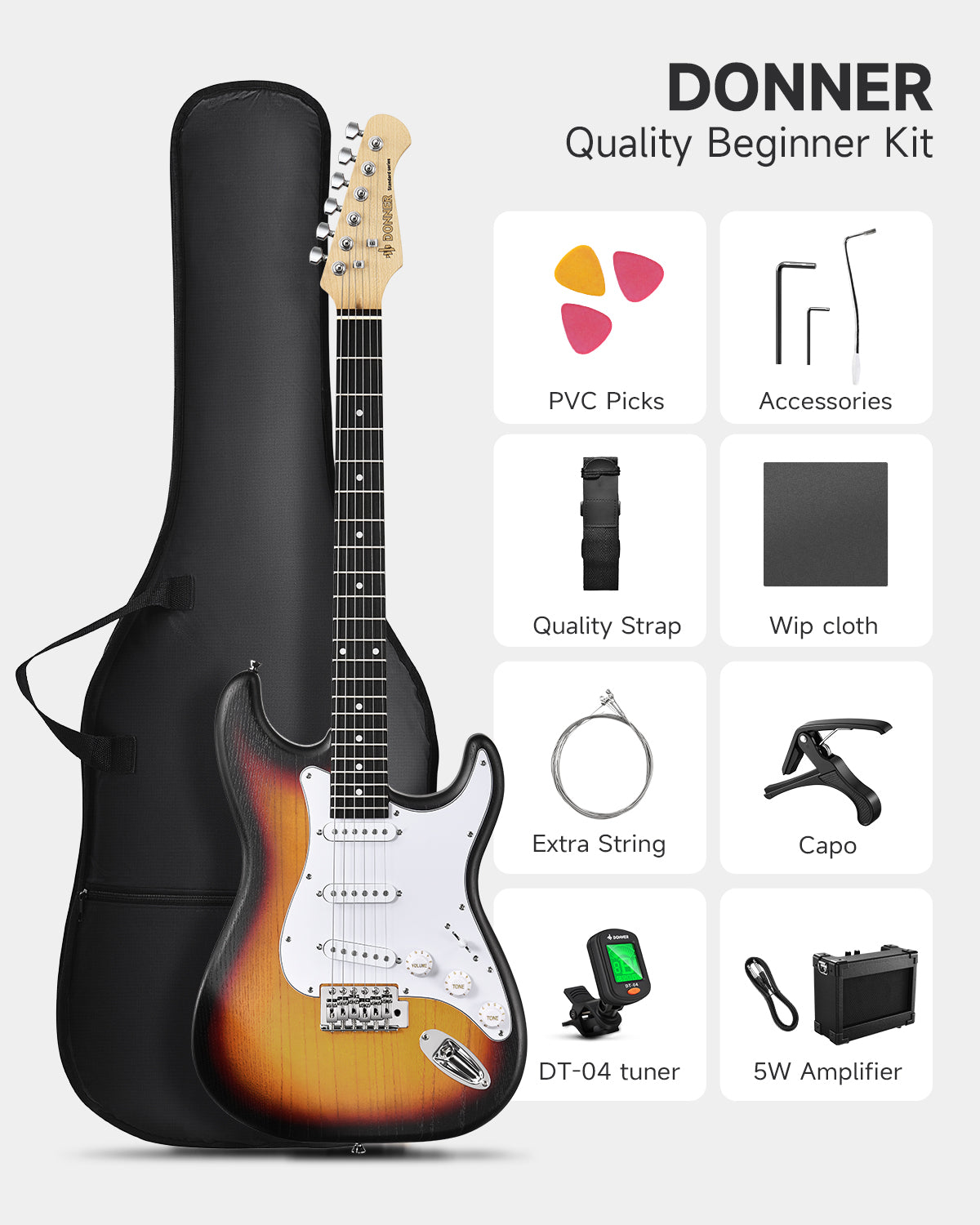 DST-80 ST Electric Guitar Kit with Amplifier for Beginner Donner