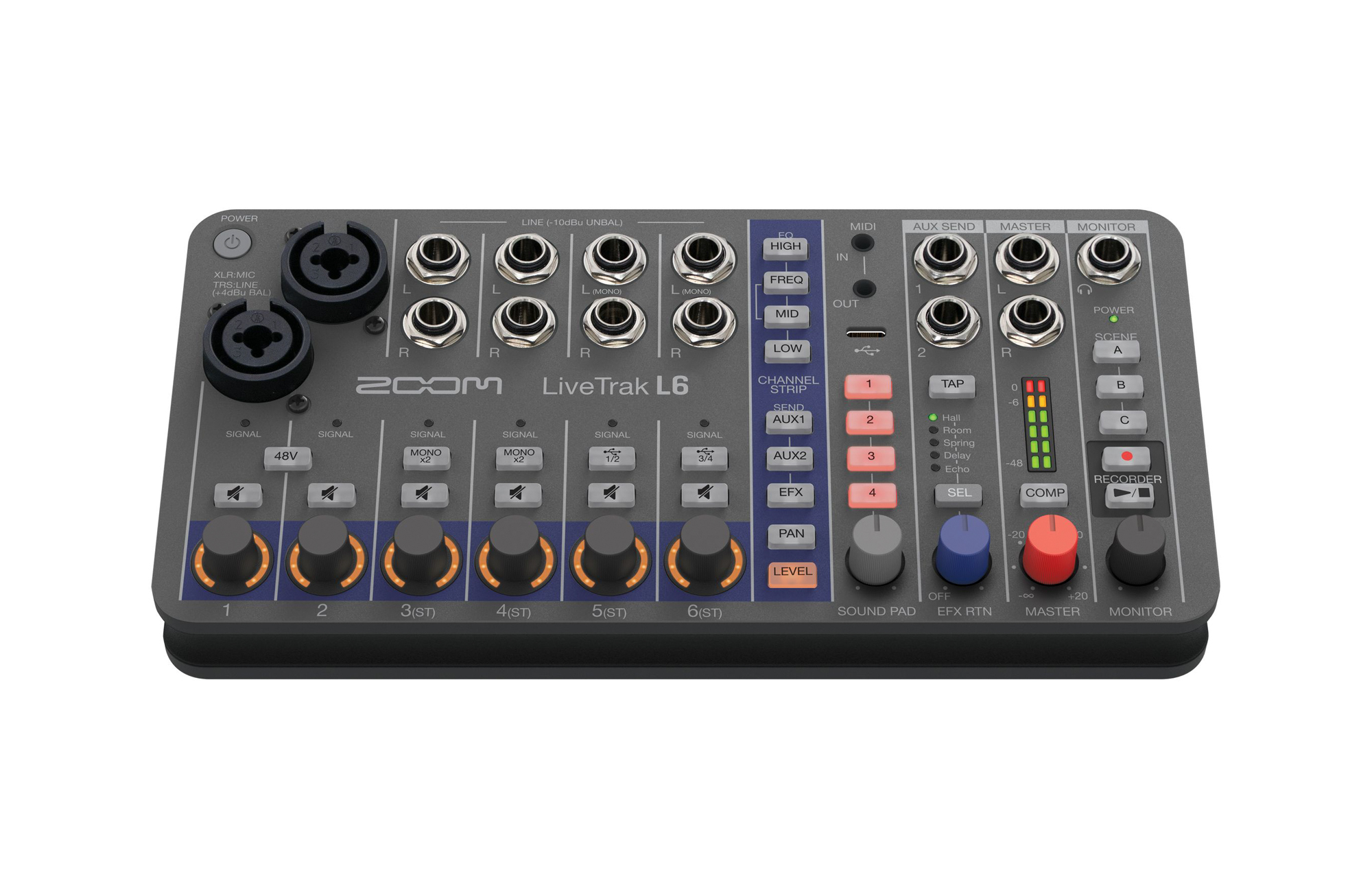 ZOOM、デジタルミキサー「LiveTrak L6」を発売〜デュアルAD回路と32bit