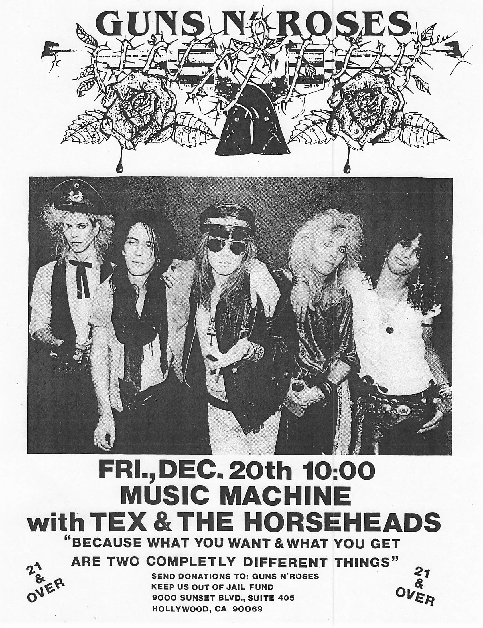 Guns N' Roses Concert Flyer Handbill 1985 Music Machine Tex & The