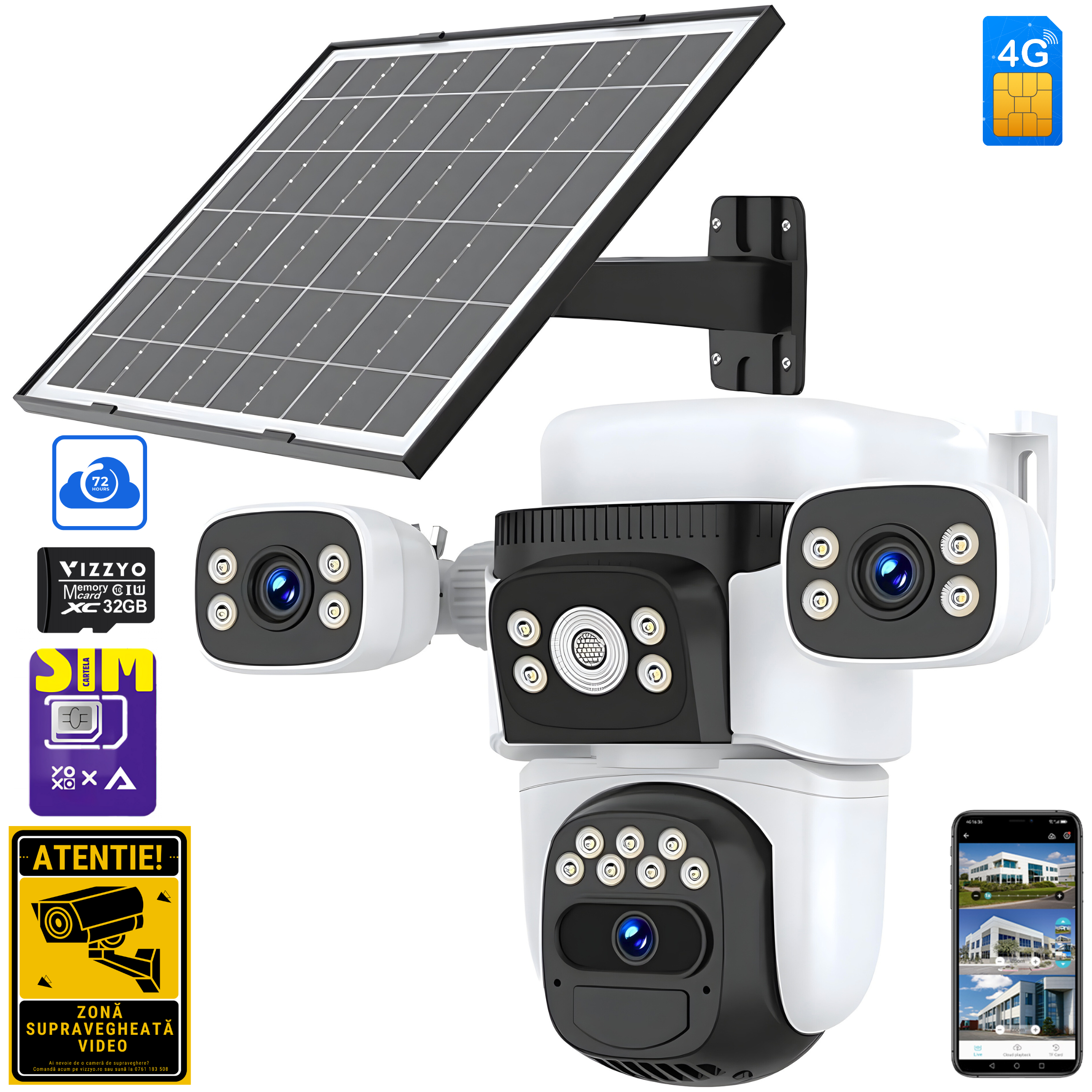 Cameră Supraveghere 4G Solară cu Cartelă SIM Vizzyo Ultra Defender