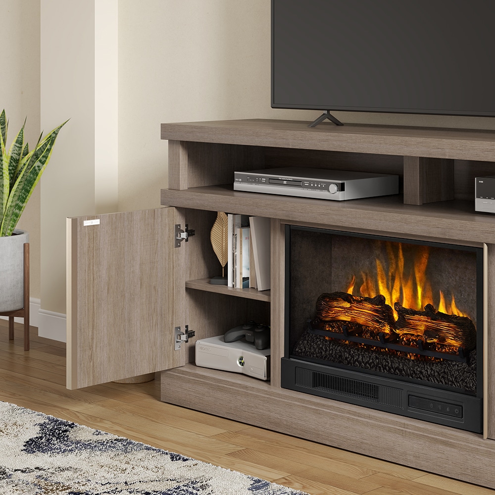 Meyerson 60in Natural Camel Ash Fireplace Console | Whalen Furniture