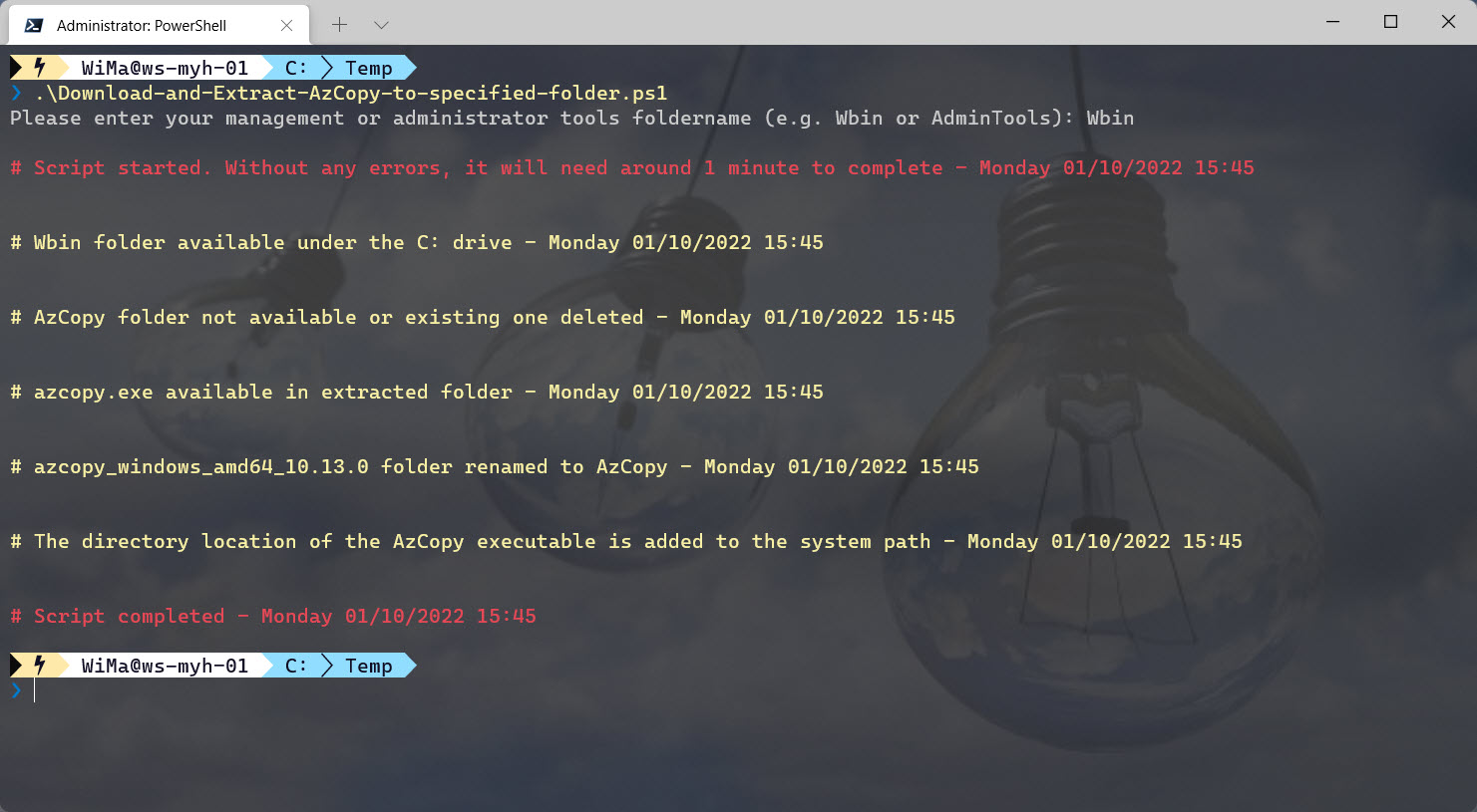 PowerShell script: Download and extract the latest AzCopy (Windows