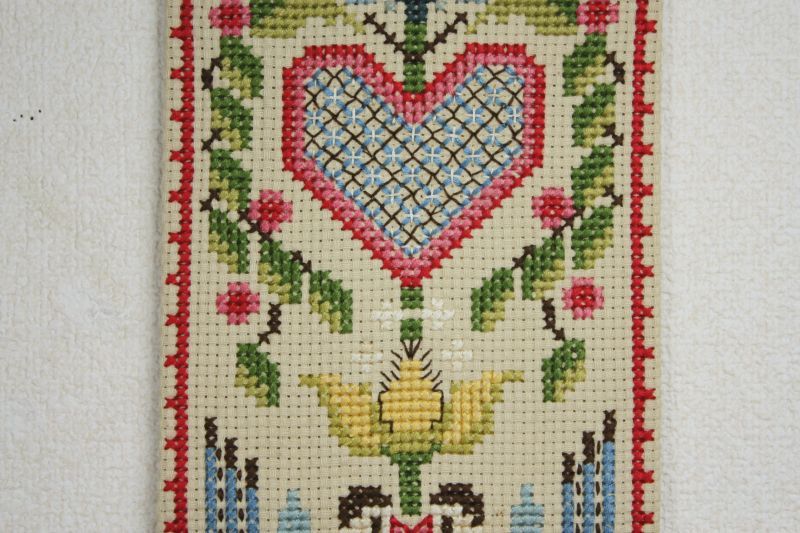 北欧 クロスステッチ刺繍タペストリー/ハートと鳥 北欧手工芸coco varie/30