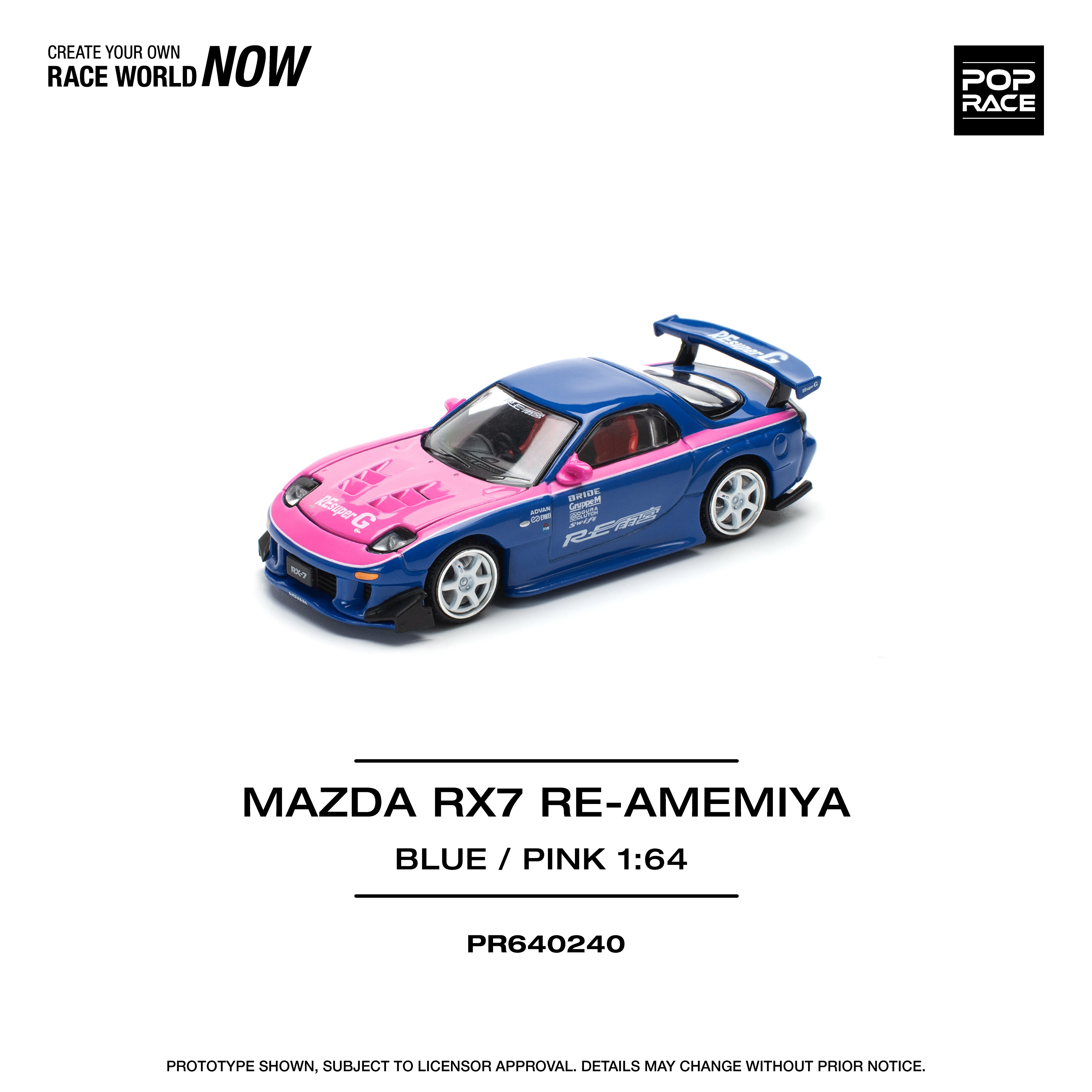 Pop Race 1:64 Mazda RX-7 RE-Amemiya - Blue/Pink PR640240 (Preorder