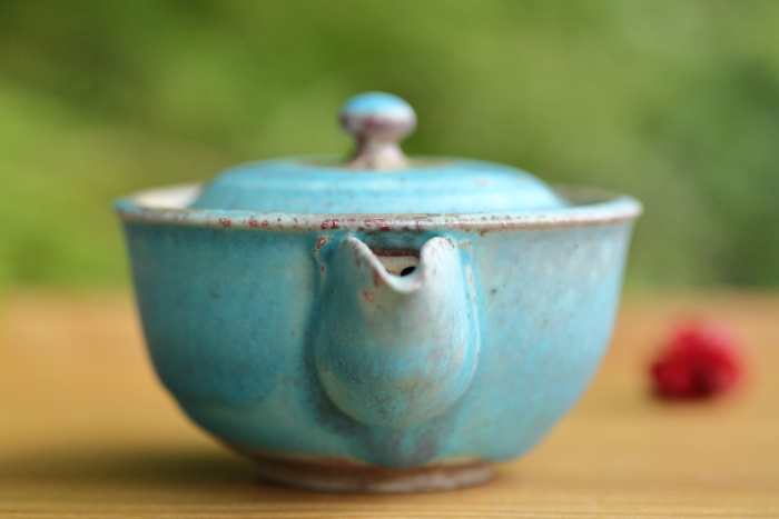山田想 青宝瓶 常滑焼急須 満容量100ml 薪窯焼成 作家もの煎茶器 桐箱