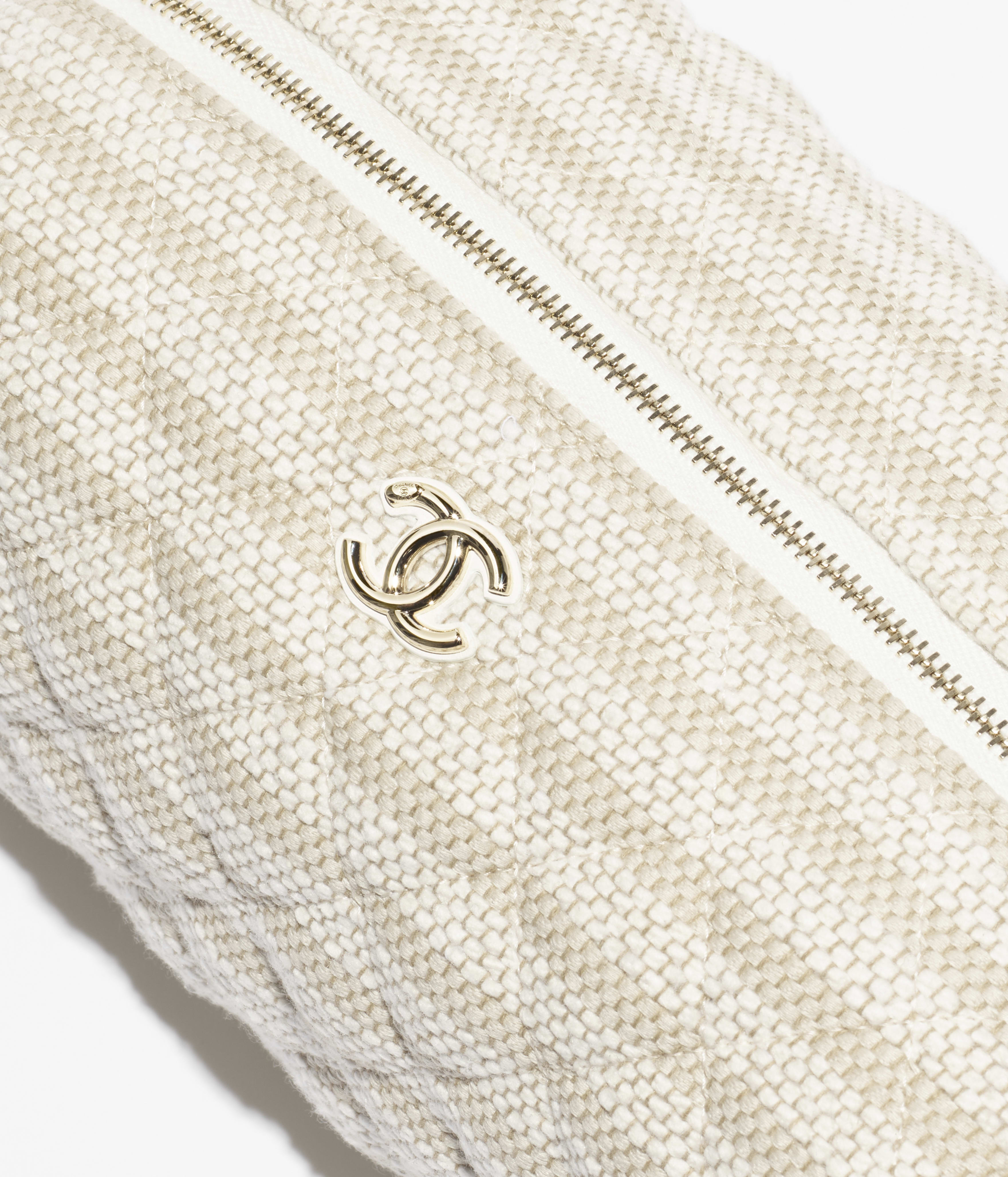 Zipped case - Printed fabric & gold-tone metal, beige & light