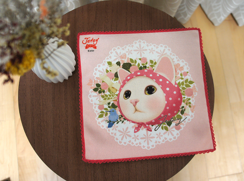 猫のタオルハンカチ ピンクずきん｜猫グッズ・猫雑貨のchoo choo本舗