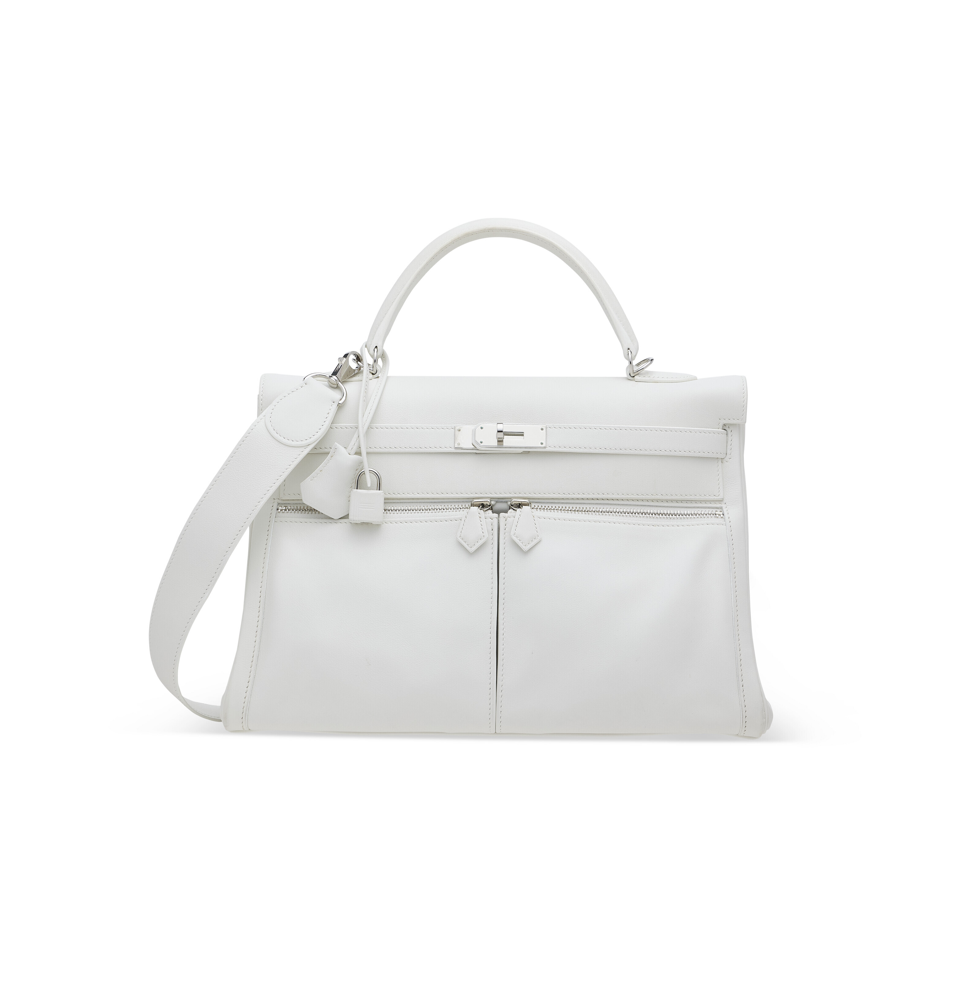 A WHITE SWIFT LEATHER KELLY LAKIS 35 WITH PALLADIUM HARDWARE