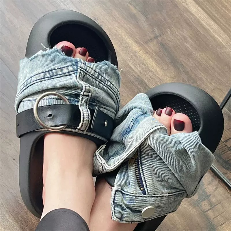 denim thick-soled slippers platform sandals デニムリメイク 厚底