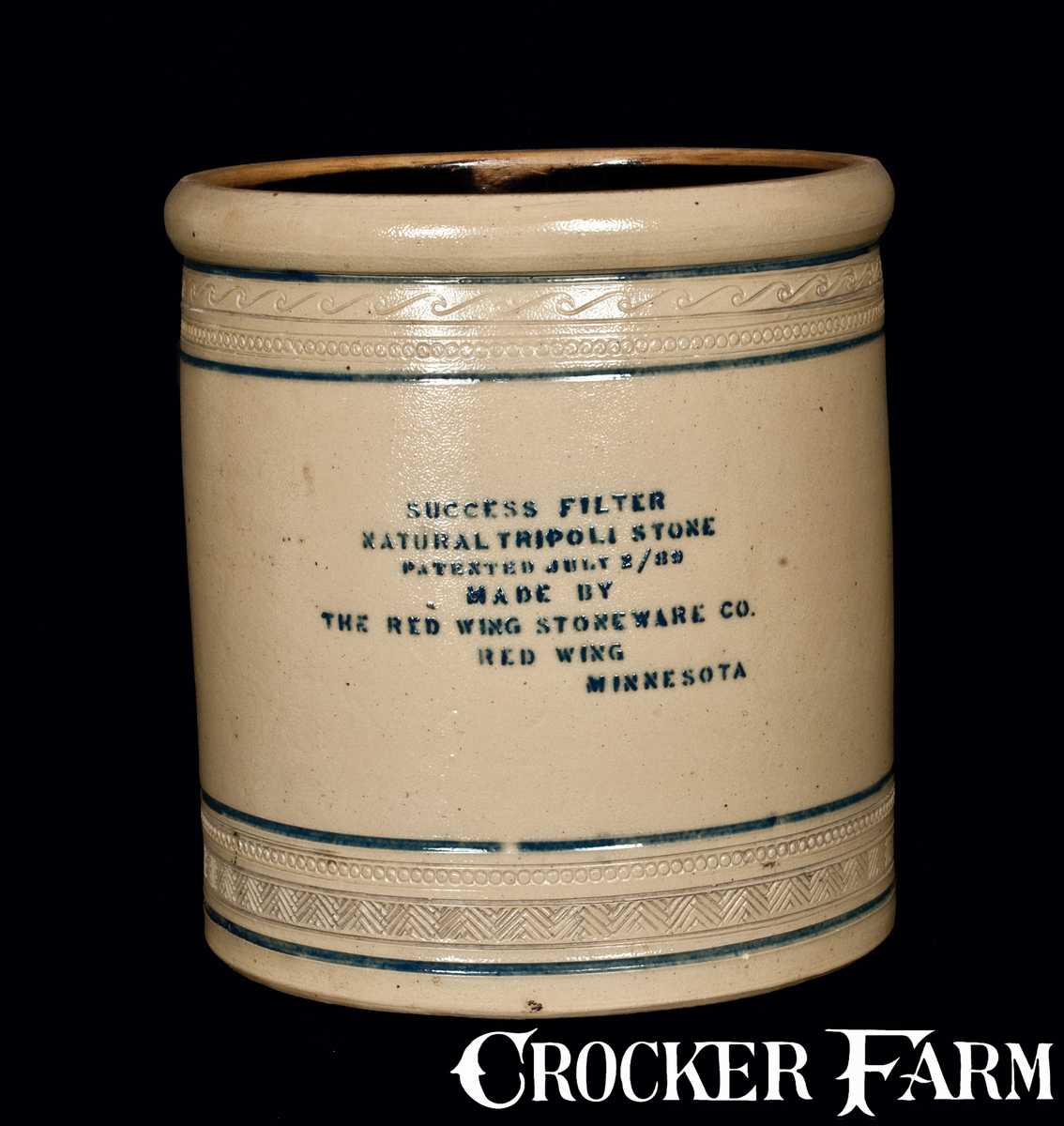 Rare Red Wing, MN Stoneware Success Filter -- Lot 184 -- July 21