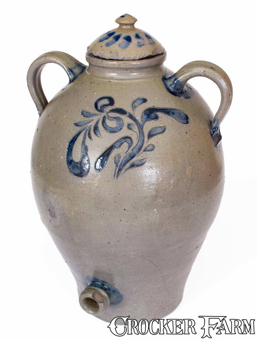 Very Important Lidded Stoneware Water Cooler w/ Incised Decoration