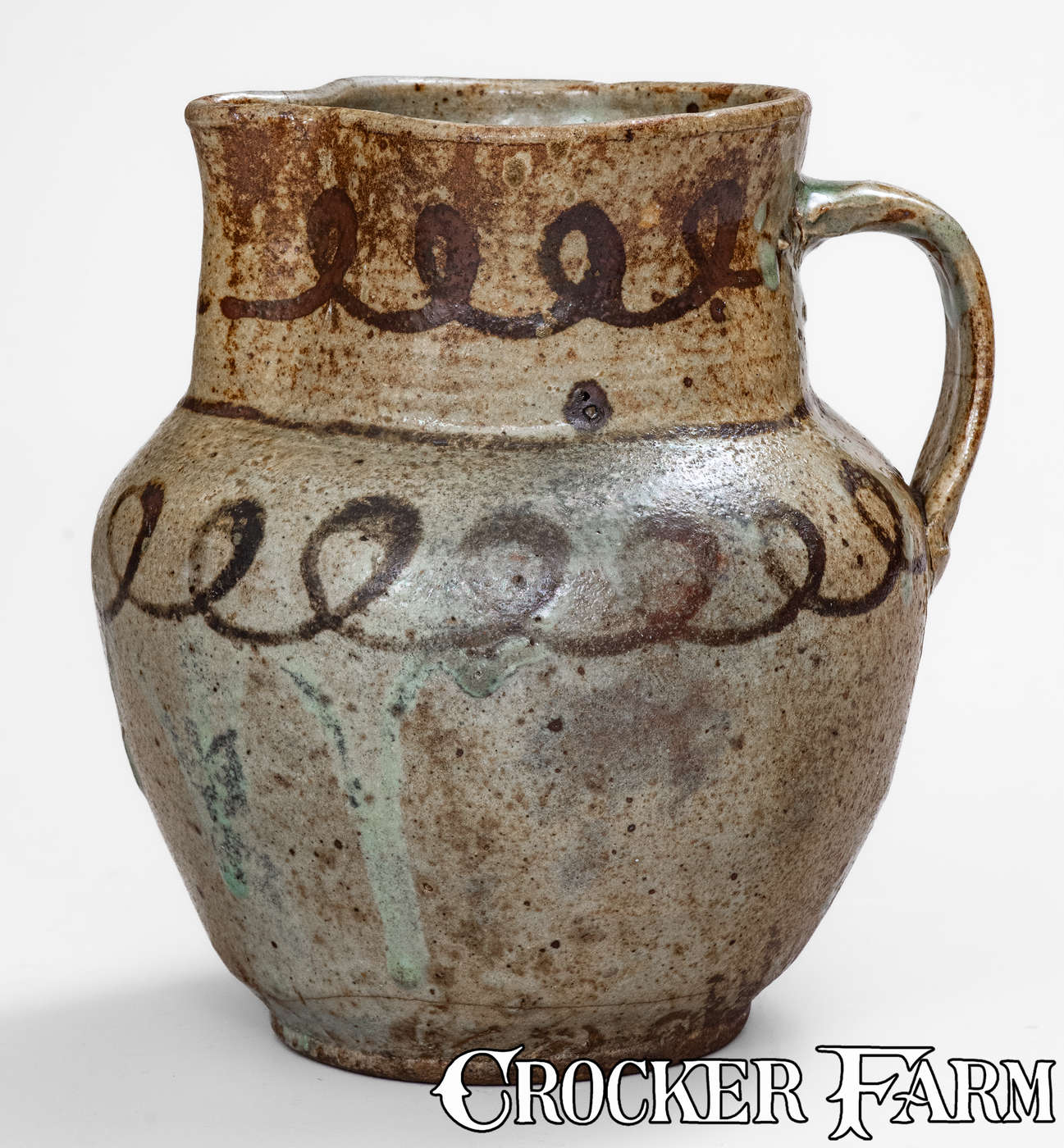Scarce Small-Sized Edgefield Dist, SC Stoneware Pitcher w/ Iron