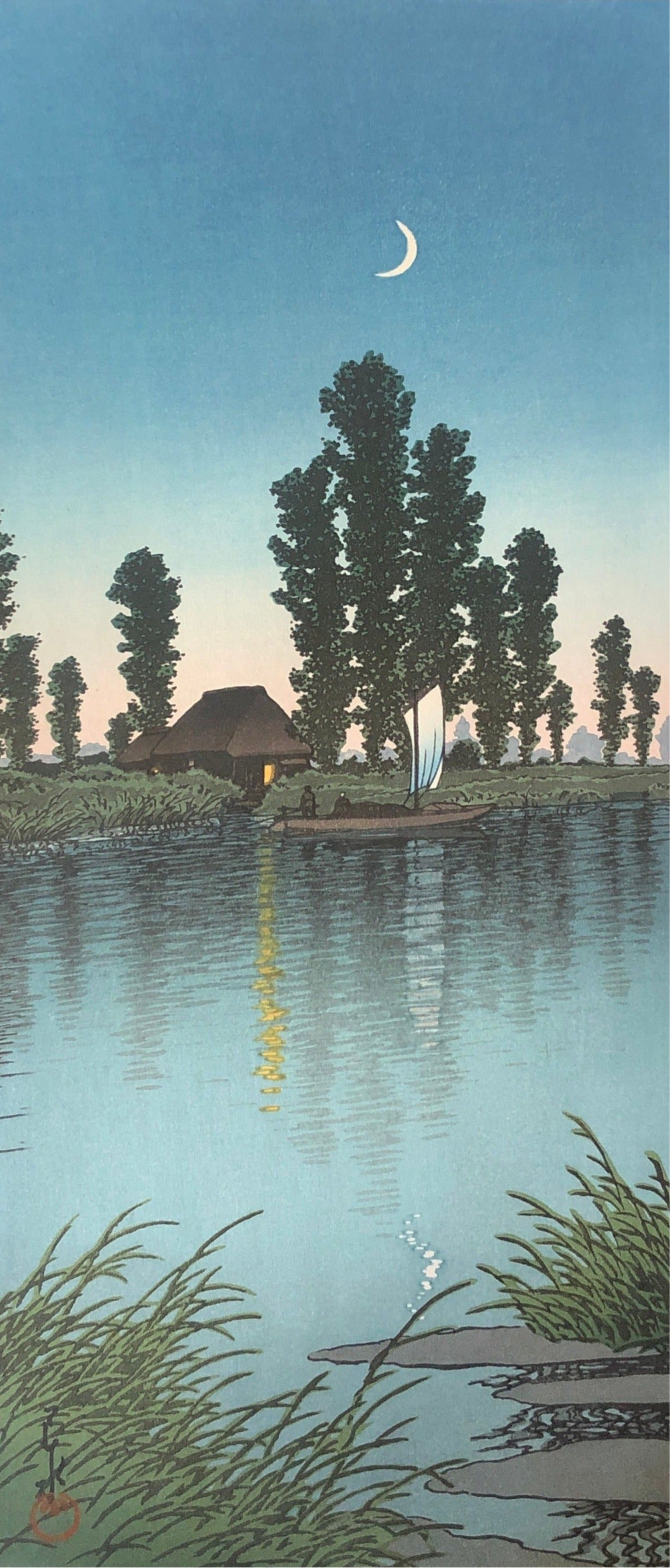 題名夕焼けの海、作者 Kim 、版画No．8/100です。 題名夕焼けの海、作者