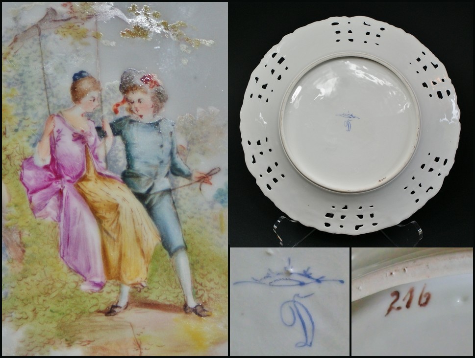 ドレスデン磁器 パンジー文透かし絵皿 - アンティック 姉妹社