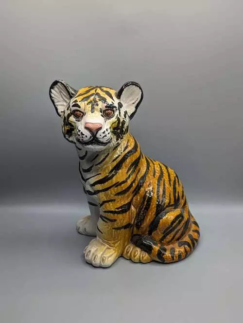 Italian ceramic tiger cub by Lenci or Ronzan, 'Italy,' rare 1970s