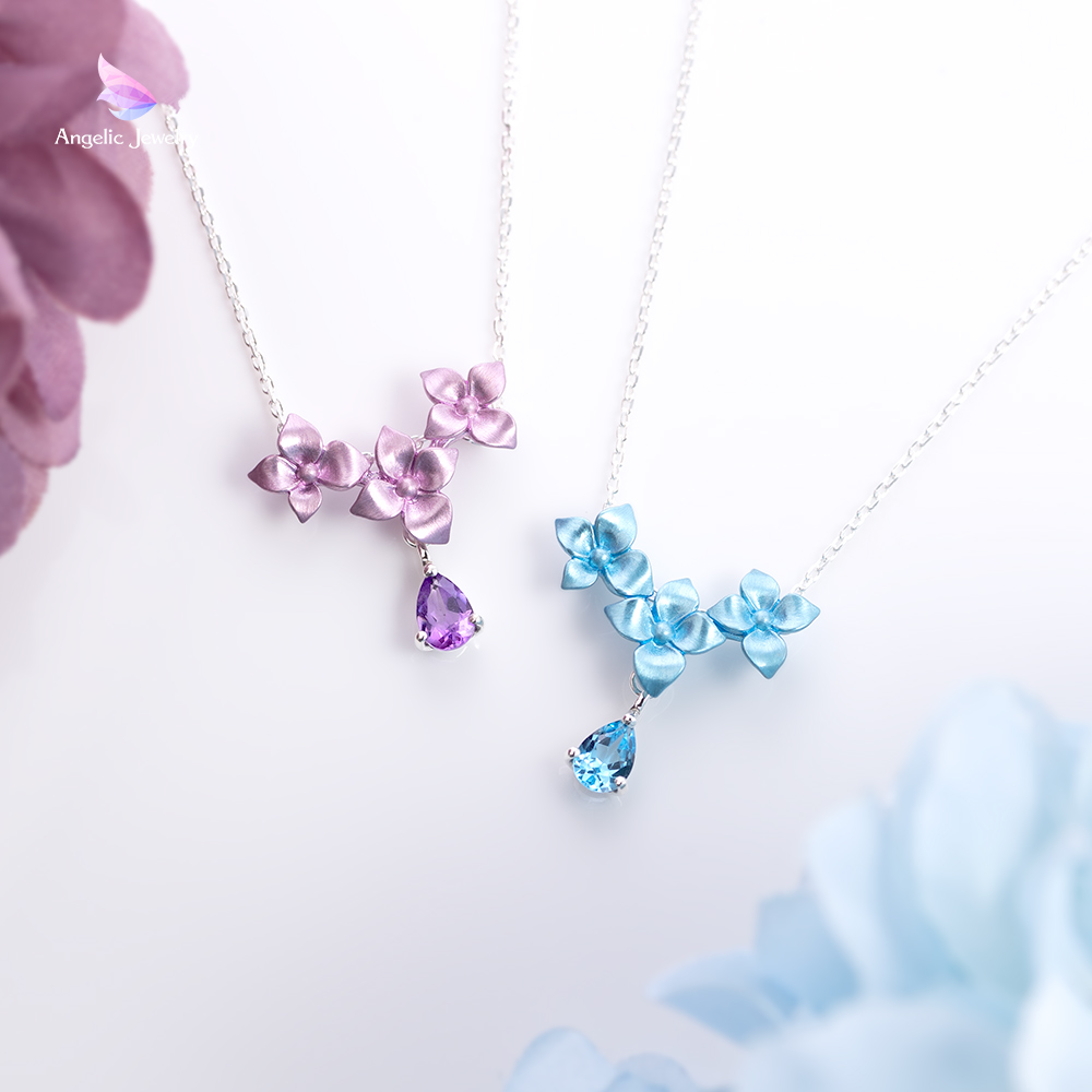 紫陽花と雨粒のネックレス - Angelic Jewelry