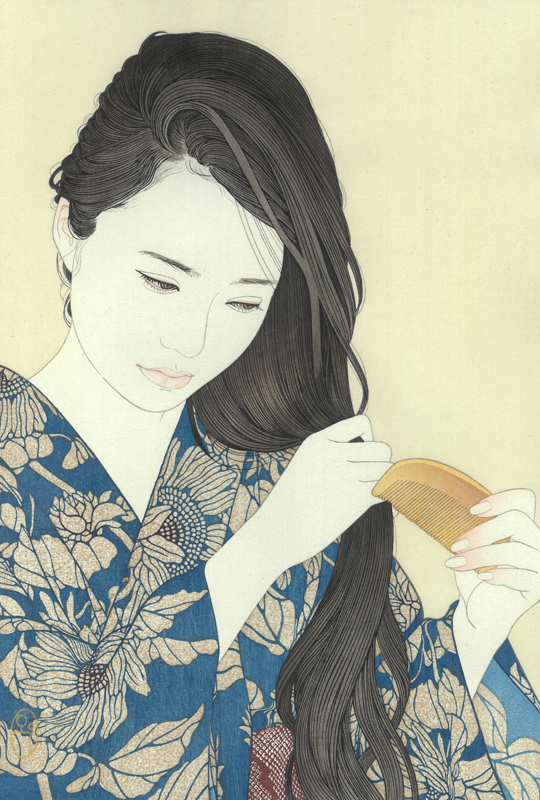 櫛にながるる黒髪 | 宮﨑優 | アダチ版画 現代の浮世絵