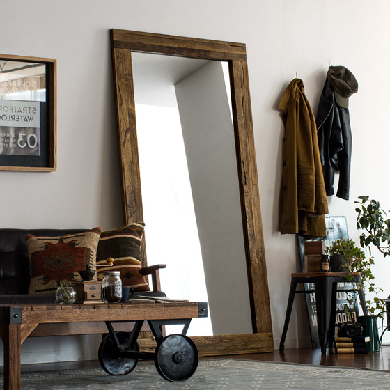 ヴィンテージウッドデザイン AL MIRROR 90×180cm | 家具・インテリア