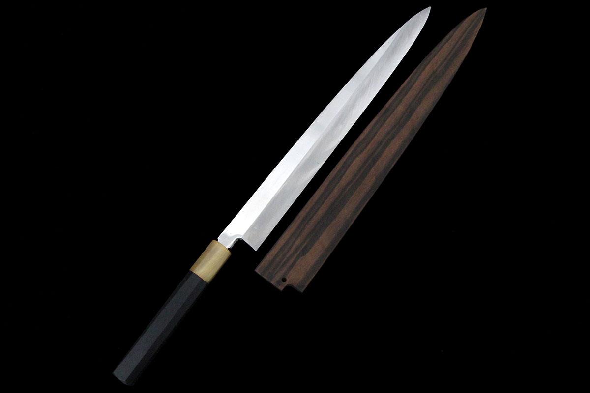 柳刃包丁 本焼 尺一 銀三 平鏡面 黒檀柄 黒檀鞘付 KN02-A10290-2L3B