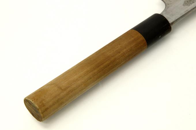 重房作 相出刃包丁 七寸半 墨流し 水牛朴栗型柄 木箱付 【O147