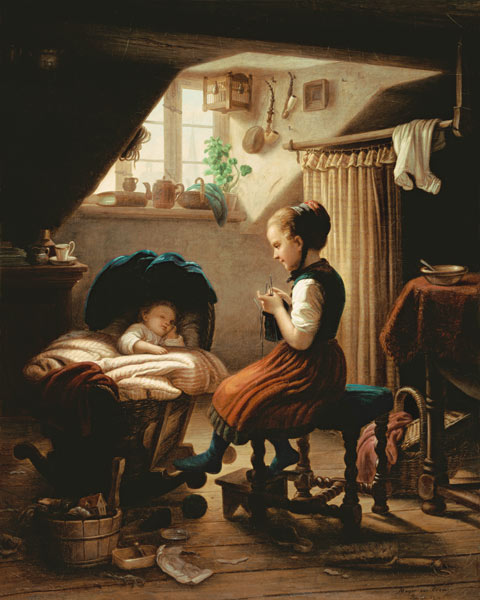 Tending the Little Ones - Johann Georg Meyer von Bremen as art