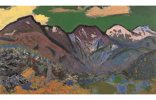 田辺 三重松 パステル画 箱館郊外 絵画 田辺 三重松 パステル画 箱館
