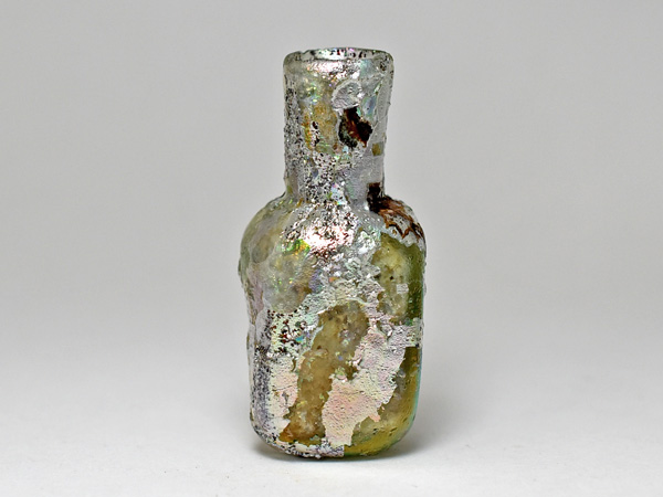 1909】古代ローマングラス激しい銀化四角小瓶 ボトル(高さ約45Cm