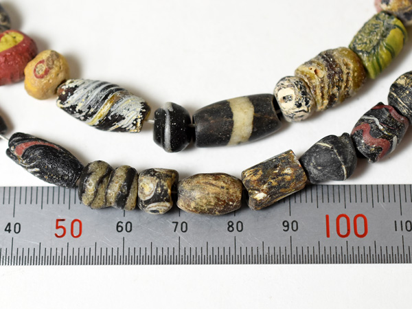 2210】古代ローマン&イスラムモザイクガラス中粒ビーズ一連,とんぼ玉