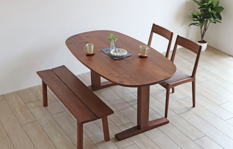 ウォールナット 楕円形天板・二本脚ダイニングテーブル［OVAL-TABLE