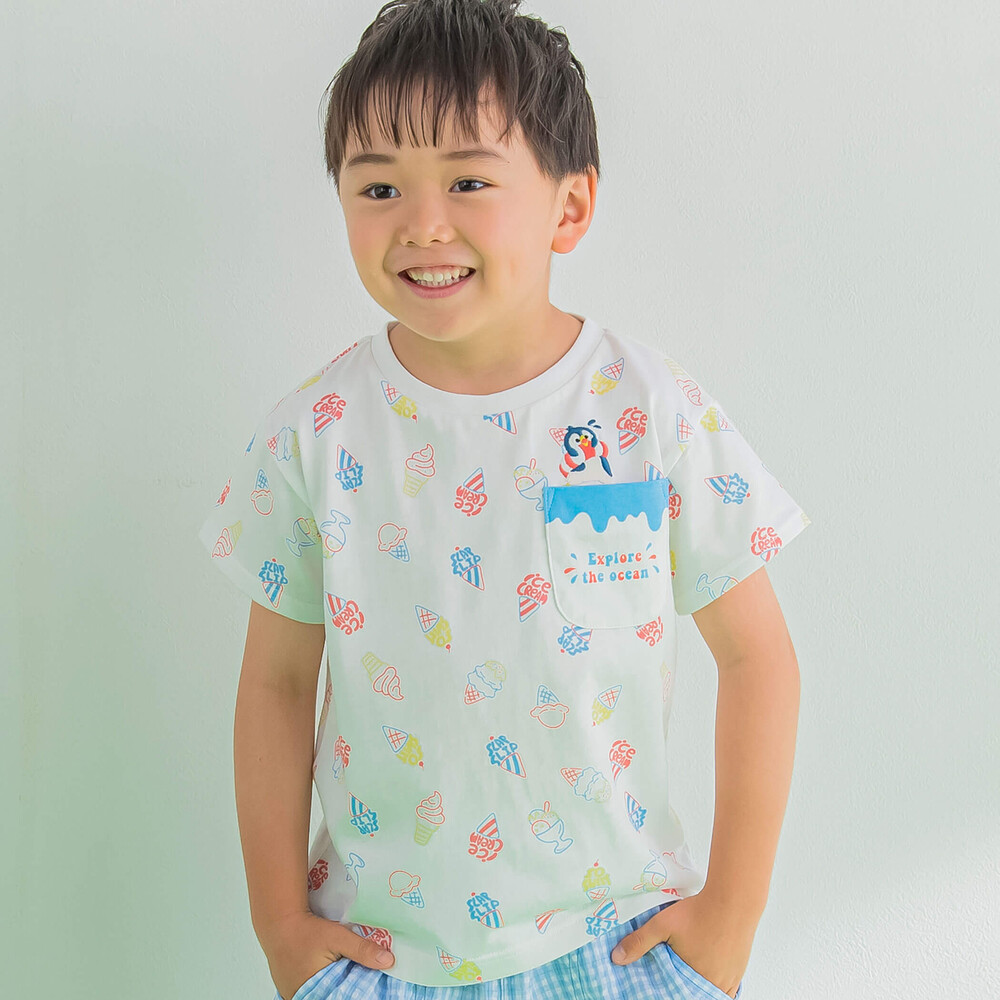お揃い】アイス総柄半袖Tシャツ(80~120cm)(80cm ホワイト系): トップス