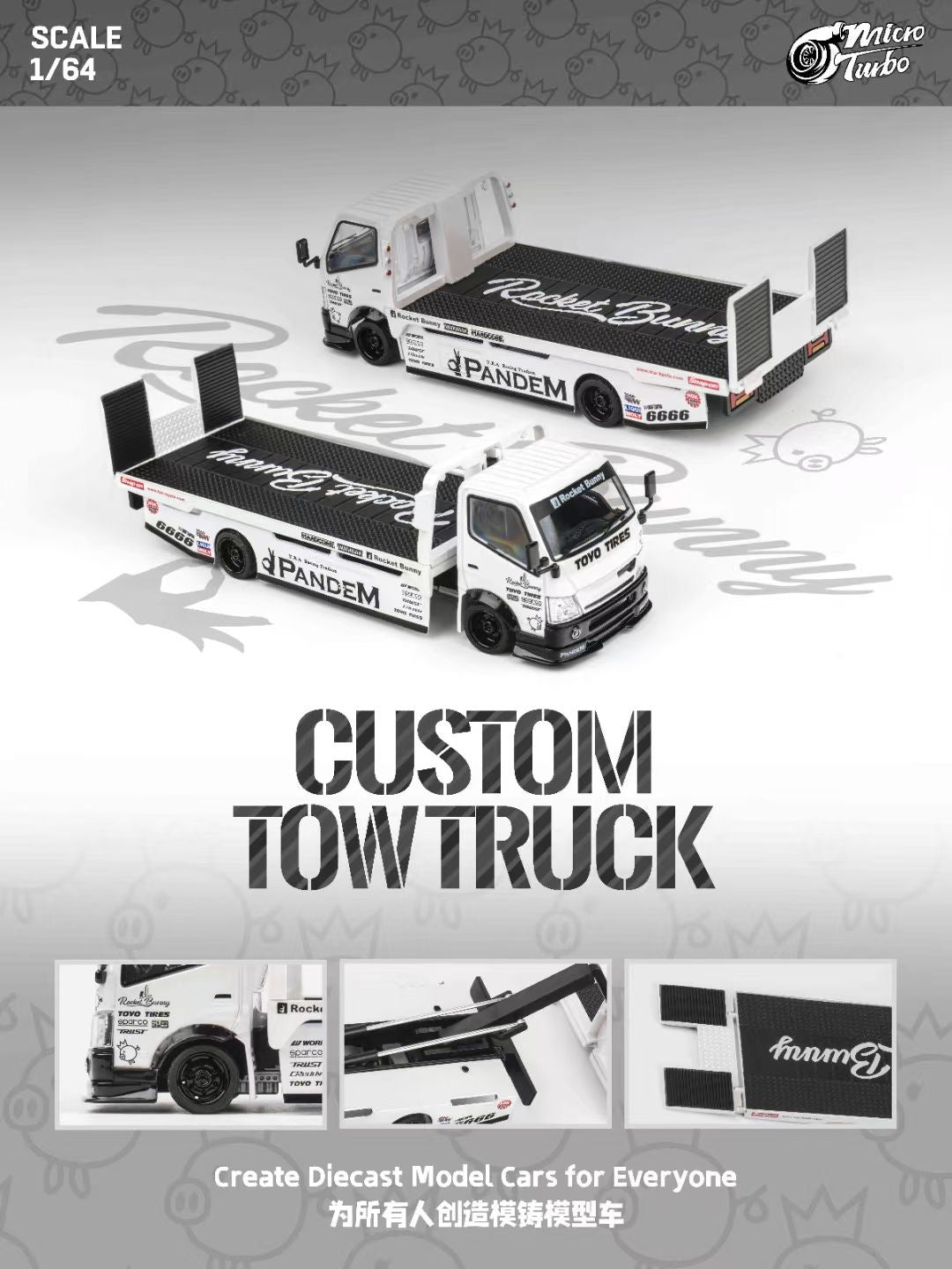 Micro Turbo 1:64 Hino 300 Series MK2 Custom Extendable Tow Truck