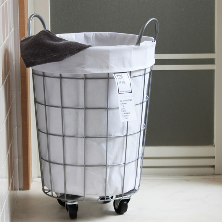 003076 WIRE ARTS & PRO.laundry ROUND BASKET WITH CASTER 33L | BRID